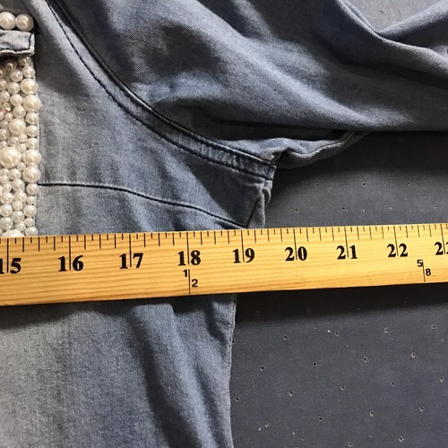 Vintage 90’s Ci Sono Western Embellished Shirt Chambray Pearls Cowgirl Bling Gr. XL - Bild 9 von 10