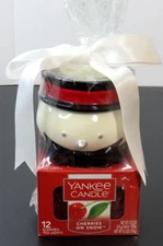 Yankee Candle Cherries On Snow 12 Scented Tea Lights with Snowman Candle Holder