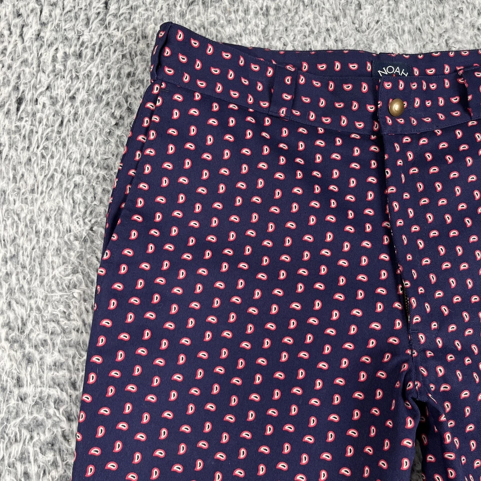 Noah NYC 裤子男式 32x30 海军蓝粉色白色迷你佩斯利罕见图案斜纹布 — 第 3/4 张图片