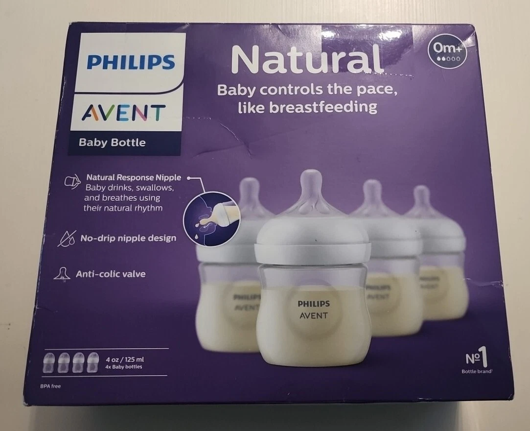 NEW Philips Avent Natural Response Baby Bottle Pack of 4 4oz/125ml Flow 2 Nipple