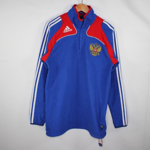 Russland 2009 Fleecejacke Herren Large Slim Blau Fußball 1/4 Zip UdSSR Leicht
