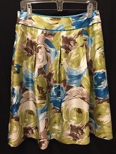 TALBOTS 100 Pure Silk Pleated A-Line Skirt Multi Floral Pipping size 8