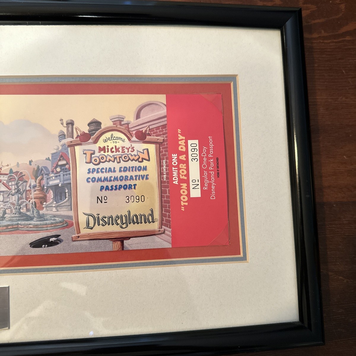Disneyland ToonTown Commemorative Passport, Framed 1993 Mint