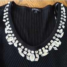 XOXO Embellished Beaded gems black Scoop Neck Sweater Dress Elegant M