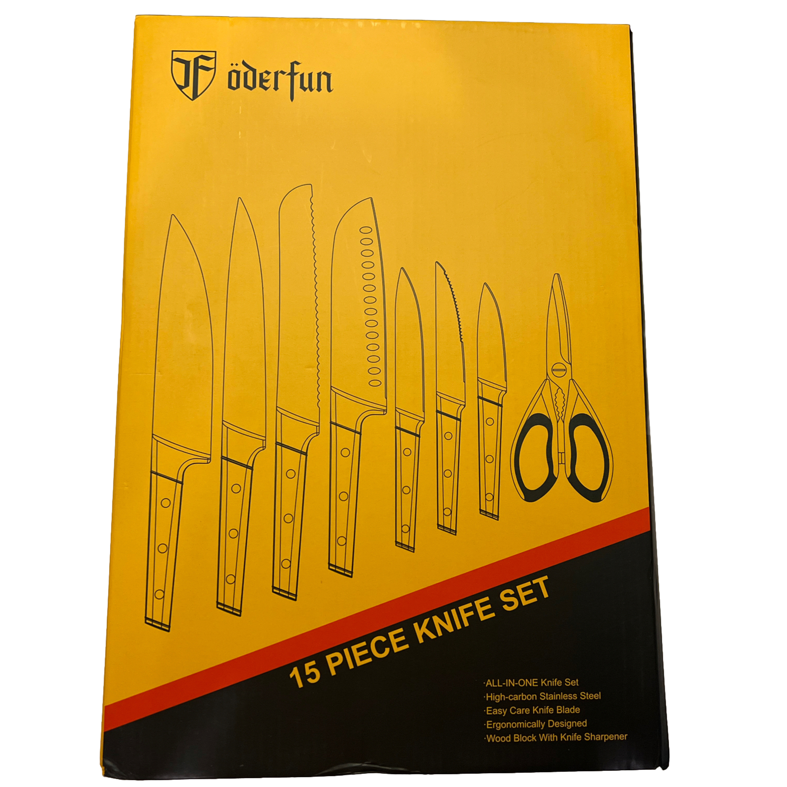 ODERFUN 15 Pcs German Steel Kitchen Knife Set . Ultra Sharp Set With Sharpener