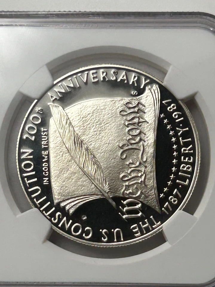 1987 S Constitution Silver Dollar NGC Mint Error PF69 UC Obverse Struck Through - Image 4 of 4