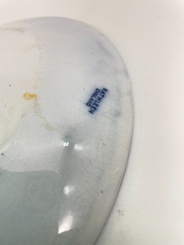 Antique Flow Blue Transfer Print Oval Dish Cottage Style Kathleen England Marked - Picture 7 of 9