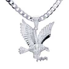 Men's Silver Plated Iced Out CZ Eagle Pendant 24 inch Cuban Chain BCH 13585 S