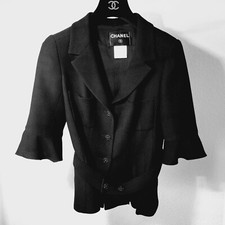 Classic Vintage Black Chanel Jacket Size 38 Boucle Wool and Double Silk Lining