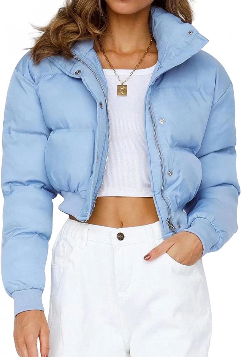Gihuo Women s Cropped Puffer Jacket Padded Long Sleeve Coat eBay