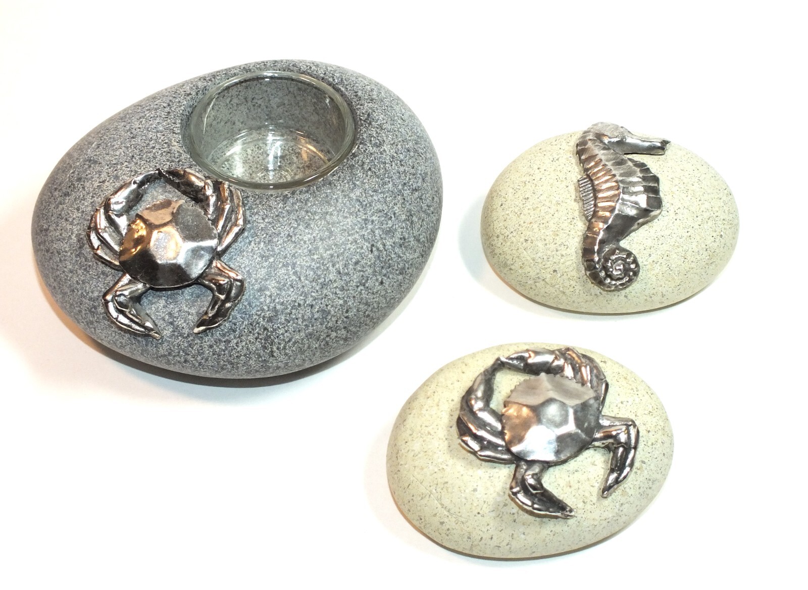 Nautical Tealight Candle Holder with Crab and Seahorse Beach Decor