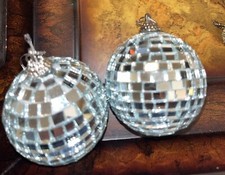 Lot 2 Silver Glass Mirrored Disco Ball Ornaments Mirrors Quality Wedding Parties