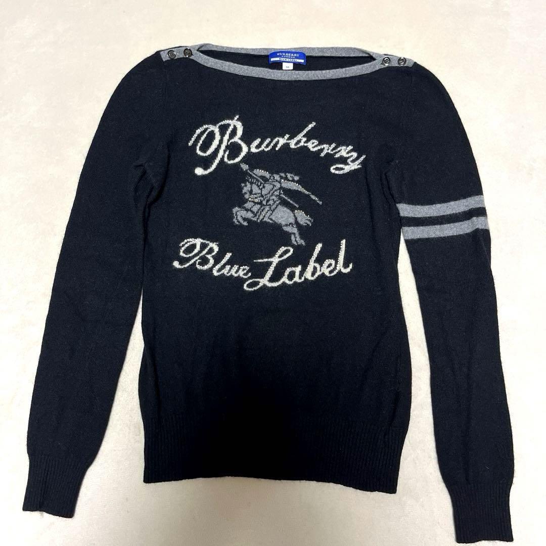 Burberry Blue Label Big Logo Sweater Rhinestone Cashmere Long Sleeve EUC