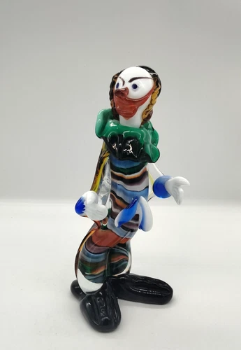 Vintage Murano 10.5 Inch Tall Art Glass Colorful Clown Figurine Sculpture