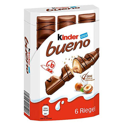 Kinder bueno 6 einzeln verpackte Waffel Riegel mit Füllung 129g