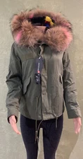 Women's Real Colorful Rabbit Fur Coat Jacket Parka W/ Genuine Raccoon Fur Hood