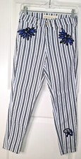 Pantalones de mezclilla ajustados a rayas de tiro alto Kosiuko para mujer azul blanco adornado L 44