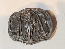 Vintage 1984 Bergamot Brass Works 150 Belt Buckle Native American on Horse