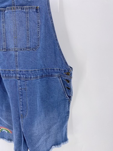 Take Pride Woman Queen Shortalls Overalls XXL Blue Denim Rainbow Logo Shorts - Picture 5 of 8