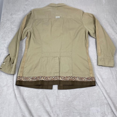 Columbia Women's Jacket XL Beige Button-Up With Leopard Hem Accents 100% Cotton - Picture 16 of 16