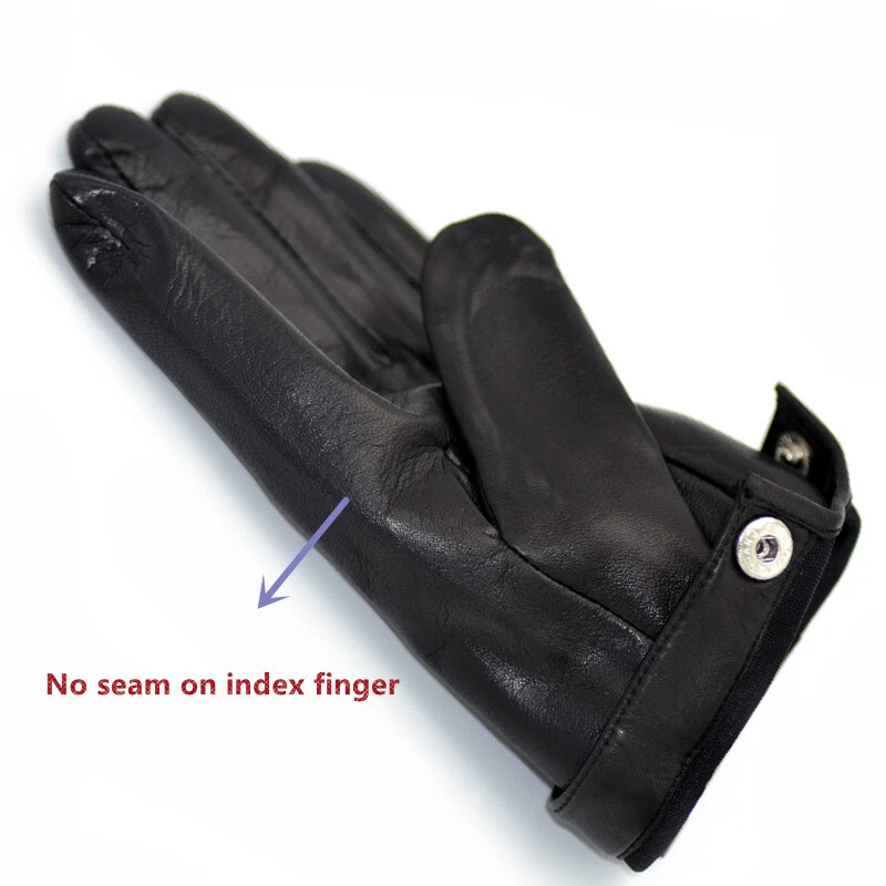 Guantes cortos de cuero Itlay de piel de cordero real para hombre en negro Foto 2 de 4