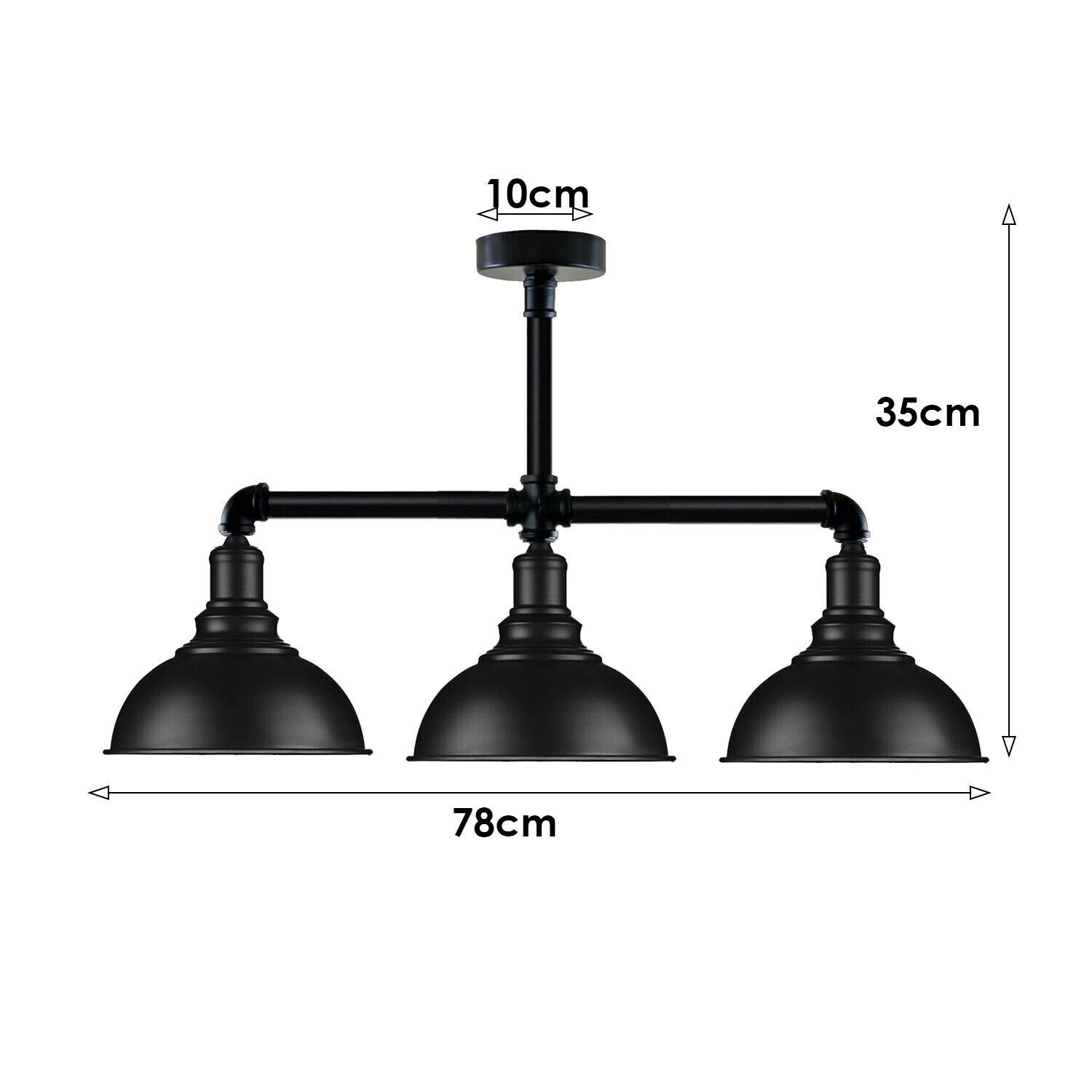 Vintage Industrial 3 Way Flush Light Pipe Retro Lamp LED Black Ceiling
