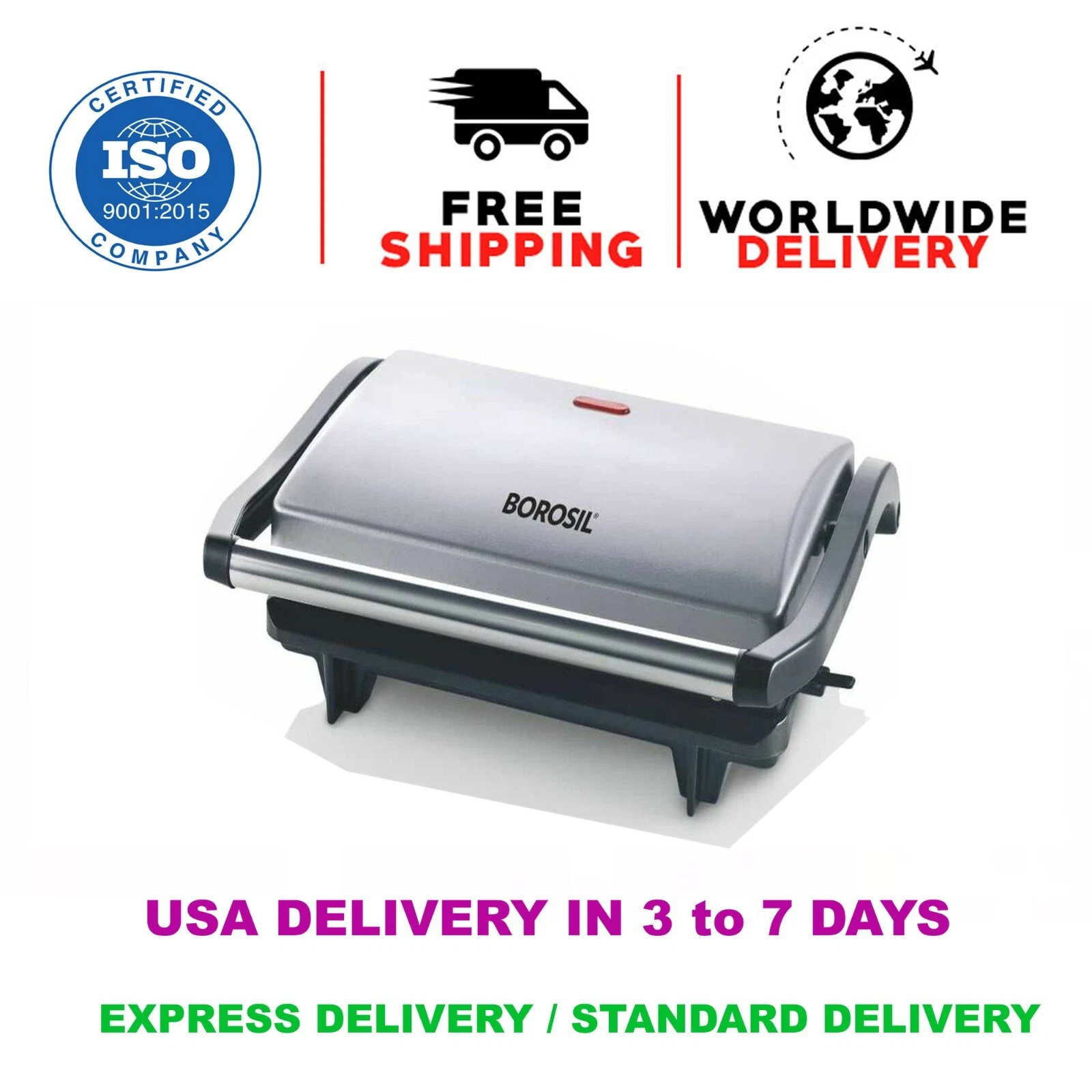 Borosil Prime 700 Watt 230V 2 Slice Automatic Grill Sandwich Maker BGRILLPS11