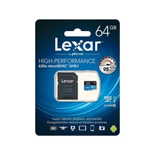 NEW Lexar High-Performance 633x 64GB MicroSDHC UHS-I Memory Card w/ SD Adapter