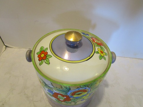Ancien POT A BISCUITS BISCUITS PORCELAINE LUSTRE TAKITO peint main Japon années 30 - Photo 3/12