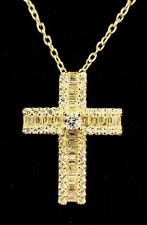 GIORGIO DI VICENZA GOLD PLATE STERLING SILVER BAGUETTE CRYSTAL CZ CROSS NECKLACE