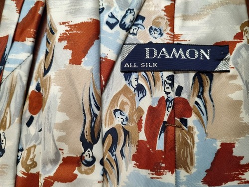 Damon Men's Tie Silk Victorian Theme Abstract Art Necktie 55x4" VTG - Picture 2 of 9