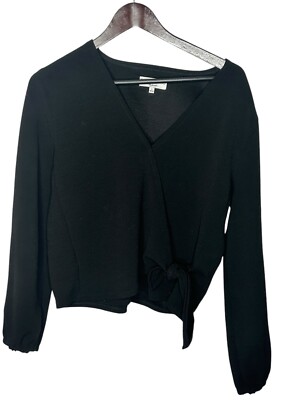 Madewell Texture & Thread Black Crepe Wrap Side Tie Top Size L K3979