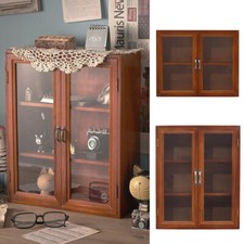 Double Doors Small Cabinet Floating Wall Shelf Storage Cupboard Wood Display Box
