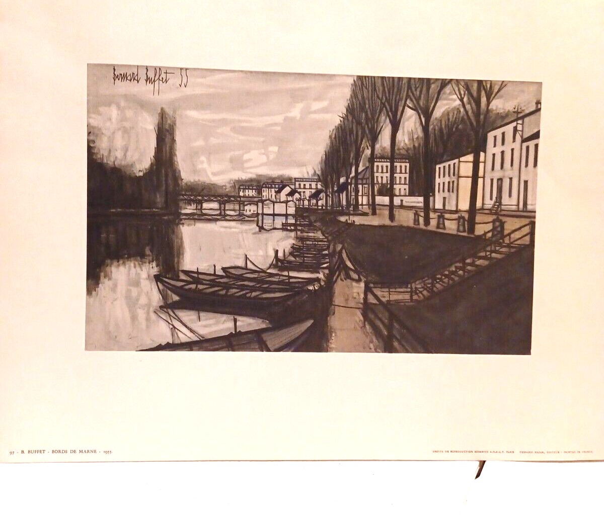 Vintage Bernard Buffet France Bords De Marne Lithograph Print unframed 1997 - Picture 2 of 12