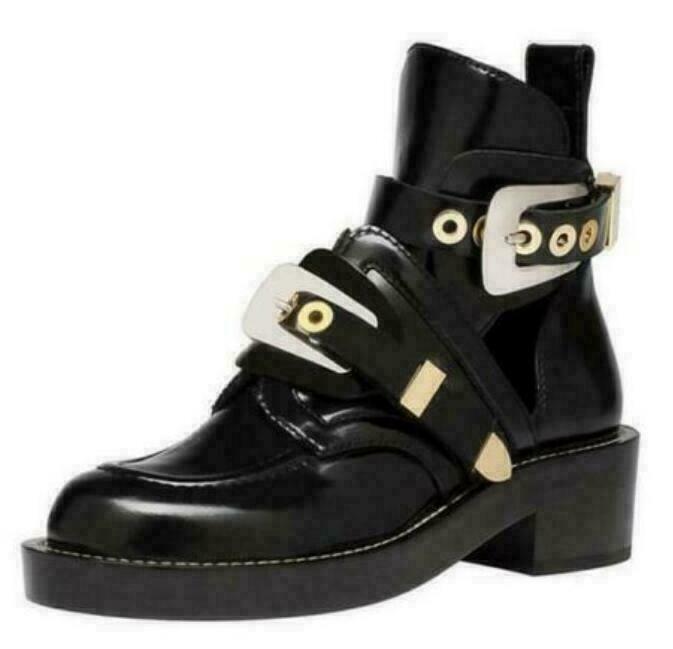 SAOLA Stivaletti donna fibbia punta tonda scarpe scavate Oxford retrò moda motore