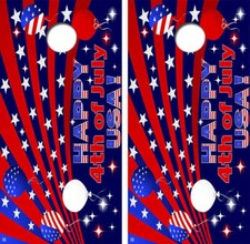 4th of July USA Cornhole Board Skin Wraps FREE LAMINATE