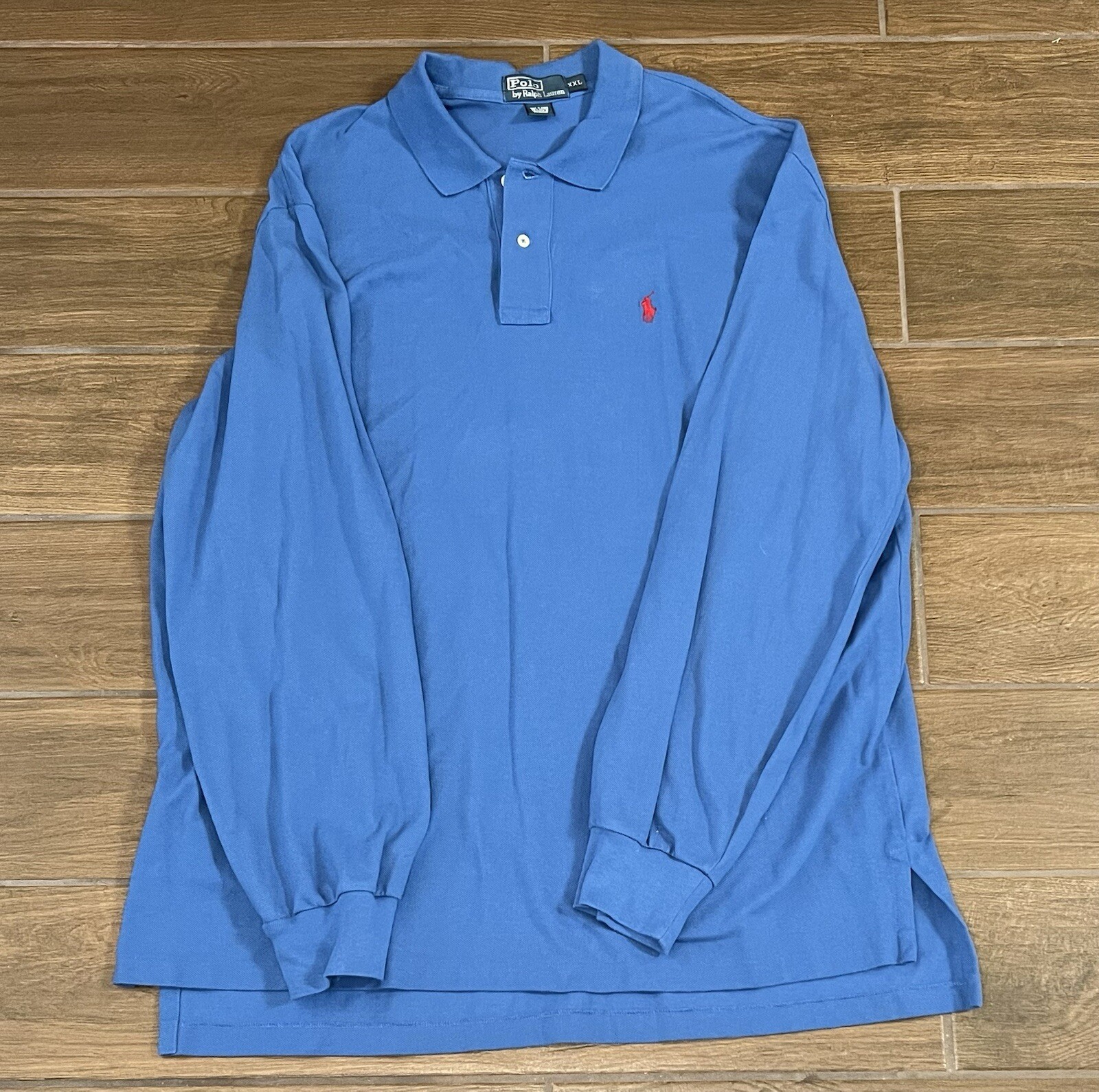 Polo Ralph Lauren camicia uomo XXL blu 100% cotone manica lunga polo pony vintage