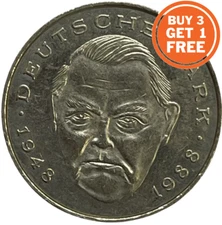 2 GERMAN DEUTSCHE MARK - LUDWIG ERHARD-CHOOSE THE DATE - 1988 -1995 GERMANY