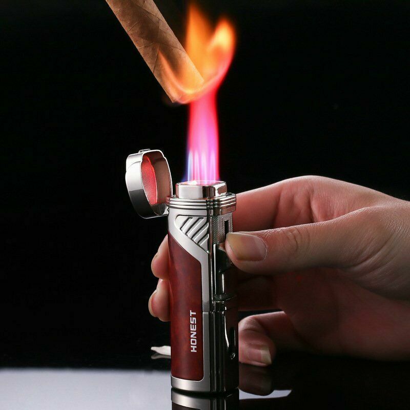 4 Jet Red Flame Torch Lighter Quad With Punch Portable