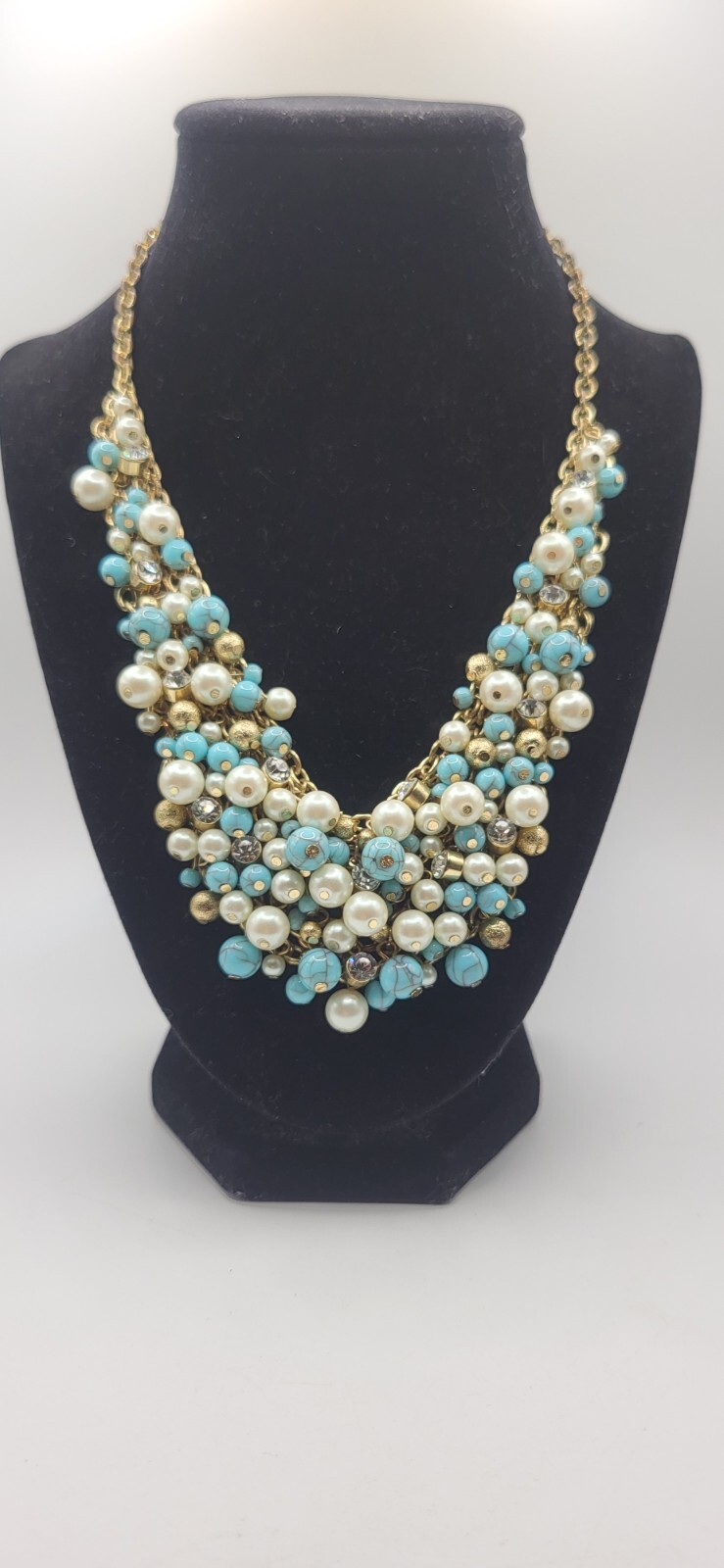 Pearl Cluster Statement Necklace Robin's Nest Blu… - image 11