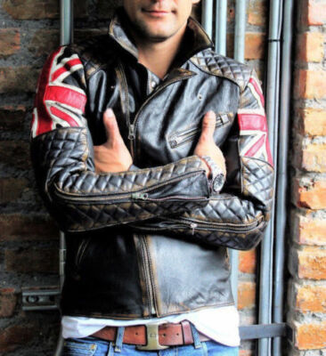 Mens Biker Quilted Vintage Motorcycle Distressed Black Cafe Racer