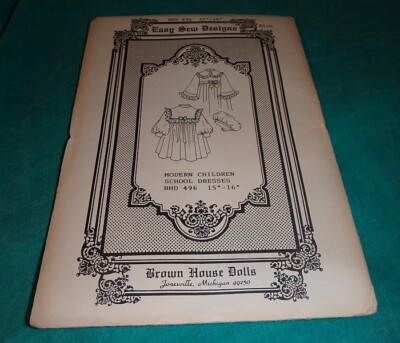 BROWN HOUSE DOLLS PATTERN BHD 496 ~ SCHOOL DRESSES  HAT ~ 15'' - 17''  DOLLS *NEW