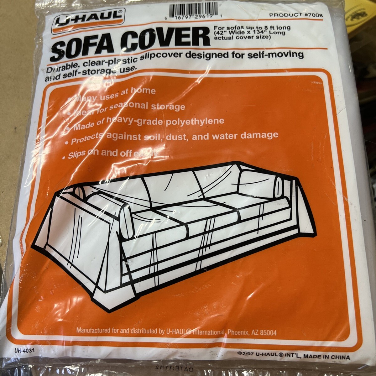 U-HAUL Sofa Cover 8' Clear Plastic Durable Storage Moving 42
