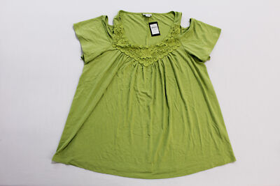 Avenue Women's Plus Cold Shoulder Lace Neckline Top SC5 Green Size 14 NWT
