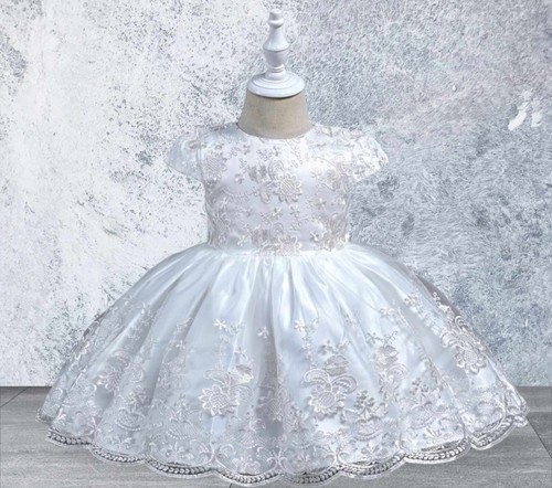 Baby Taufkleid+Stirnband+Schuhe+Bolero Spitze Taufe Taufoutfit Partykleid weiß - Bild 6 von 9