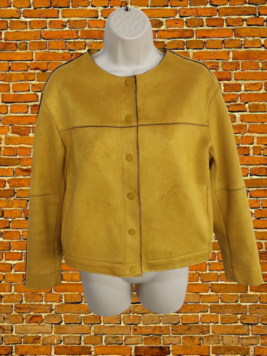 ZARA MUSTARD YELLOW JACKET SMALL WOMENS SUEDE STYLE CROPPED SMART