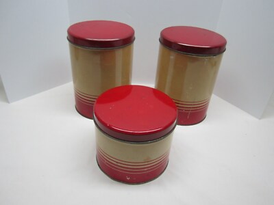 3 Vintage Food Storage - Round Metal Tin Steel Can Container Bin