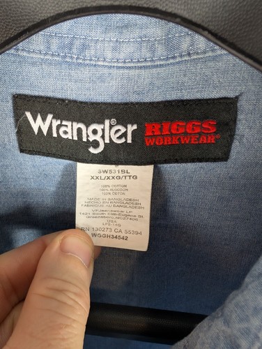 Wrangler Riggs Workwear Work Shirt Mens XXL Short Sleeve Blue Denim Button-Down - Picture 7 of 11