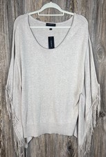 Lane Bryant Beige Poncho Sweater 14/16 Lightweight Fringed Boho Cozy Chic Drapey
