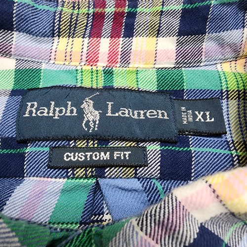 Ralph Lauren Hemd Herren XL blau grün kariert langarm Custom Fit Button Down - Bild 5 von 10